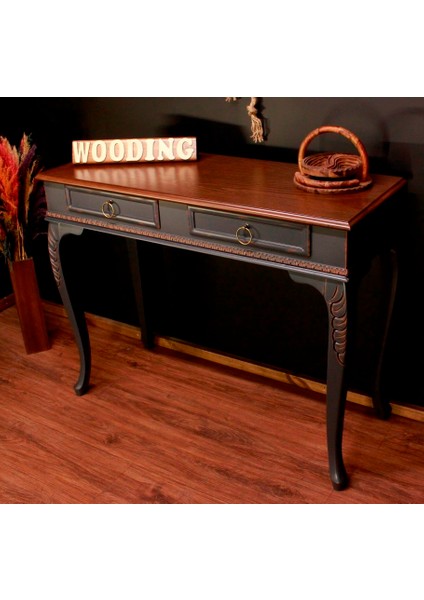 Wooding 120 cm Masif Ceviz Antrasit Oymalı Dresuar