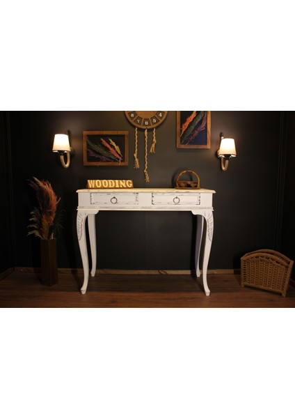 Wooding 120 cm Masif Eskitme Beyaz Oymalı Dresuar fiyatları