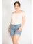 Kadın Mavi Büyük Beden Duble Paça Likralı Skınny Kot Şort 9