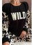 Siyah Benek Wild Desenli Kadın Peluş Pijama Takımı 4
