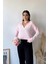 Kadın Pudra Polo Yaka Keten Bluz, Uzun Kol, Regular Kesim, Günlük ve Spor Sweatshirt 2
