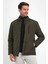 Erkek Yeşil Standart Fit Normal Kesim Içi Kürklü Dik Yaka Çıtçıtlı Dolgulu Desenli Overcoat 2