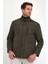 Erkek Yeşil Standart Fit Normal Kesim Içi Kürklü Dik Yaka Çıtçıtlı Dolgulu Desenli Overcoat 4