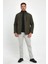 Erkek Yeşil Standart Fit Normal Kesim Içi Kürklü Dik Yaka Çıtçıtlı Dolgulu Desenli Overcoat 5
