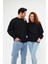 Unisex Siyah Waffle Kumaş Bol Kalıp Basic Sweatshirt (Sevgili - Çift Kombini Tavsiyesi) 1 ADET FİYATI 1