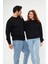 Unisex Siyah Waffle Kumaş Bol Kalıp Basic Sweatshirt (Sevgili - Çift Kombini Tavsiyesi) 1 ADET FİYATI 2
