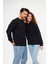 Unisex Siyah Waffle Kumaş Bol Kalıp Basic Sweatshirt (Sevgili - Çift Kombini Tavsiyesi) 1 ADET FİYATI 3