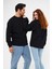 Unisex Siyah Waffle Kumaş Bol Kalıp Basic Sweatshirt (Sevgili - Çift Kombini Tavsiyesi) 1 ADET FİYATI 4