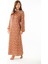 Kadın Büyük Beden Renkli Yakası Büzgü Ve Kol Ağzı Lastik Detaylı Uzun Elbise 65N36905 2