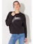 Relaxed Fit Geniş Kesim %100 Pamuk Bisiklet Yaka Şardonlu Antrasit Sweatshirt 1