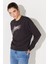 Relaxed Fit Geniş Kesim %100 Pamuk Bisiklet Yaka Şardonlu Antrasit Sweatshirt 3