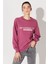 Oversize Fit Geniş Kesim Bisiklet Yaka Şardonlu Koyu Pembe Sweatshirt 2