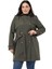 Büyük Beden Kruvaze Fleto Cepli Kuşaklı Apoletli Astarlı Haki Trençkot 2