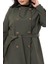 Büyük Beden Kruvaze Fleto Cepli Kuşaklı Apoletli Astarlı Haki Trençkot 4