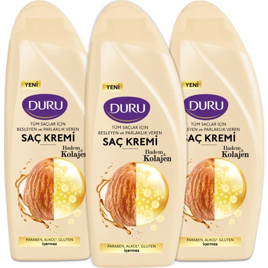 Duru Badem& Tüm Saçlar Için Saç Kremi 3X500 ml