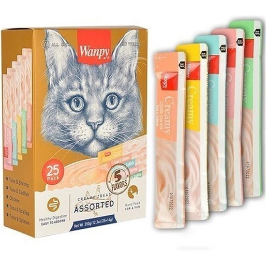 Wanpy Creamy Cat Treat Karışık Krema Sıvı Kedi Ödül Maması 14 gr x 10 Adet
