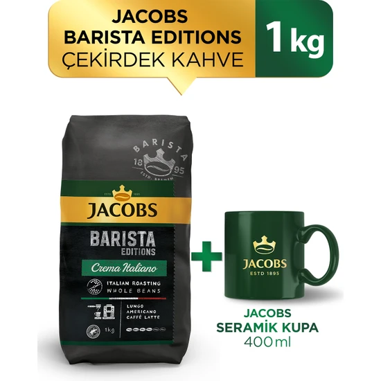 Jacobs Barista Editions Çekirdek Kahve Crema Italiano 1kg + Jacobs Seramik Kupa 400 ml