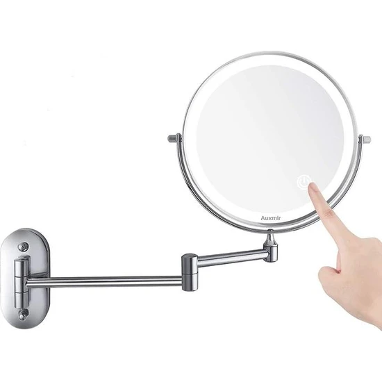 Duvara Monte Makyaj Aynası, Duvara Monte Işıklı Büyüteçli Ayna, 1X/10X Çift Taraflı Duvar Aynası, 360 Döner Açılır Kozmetik Ayna, USB Şarjlı (Yurt Dışından)