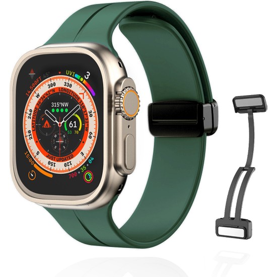 Apple Watch Serisi 9 Ultra 8 7 6 5 4 3 2 1 SE 49MM Su Geçirmez Silikon Spor Kordonu, Kolay Takma/çıkarma, Metal Manyetik özellikli