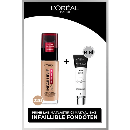 L'oréal Paris Infaillible 32h Fresh Wear C Vitaminli Fondöten - 220 Sand & L'oreal Cosmetics Mini Prime Lab