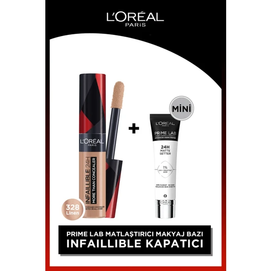 L'oréal Paris Infallible 24h Concealer - 328 Linen & L'oreal Cosmetics Mini Prime Lab