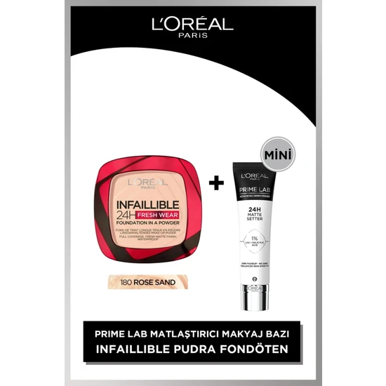L'oréal Paris İnfaillible 24H Fresh Wear Pudra Fondöten 180 Rose Sand & L'oreal Cosmetics Mini Prime Lab