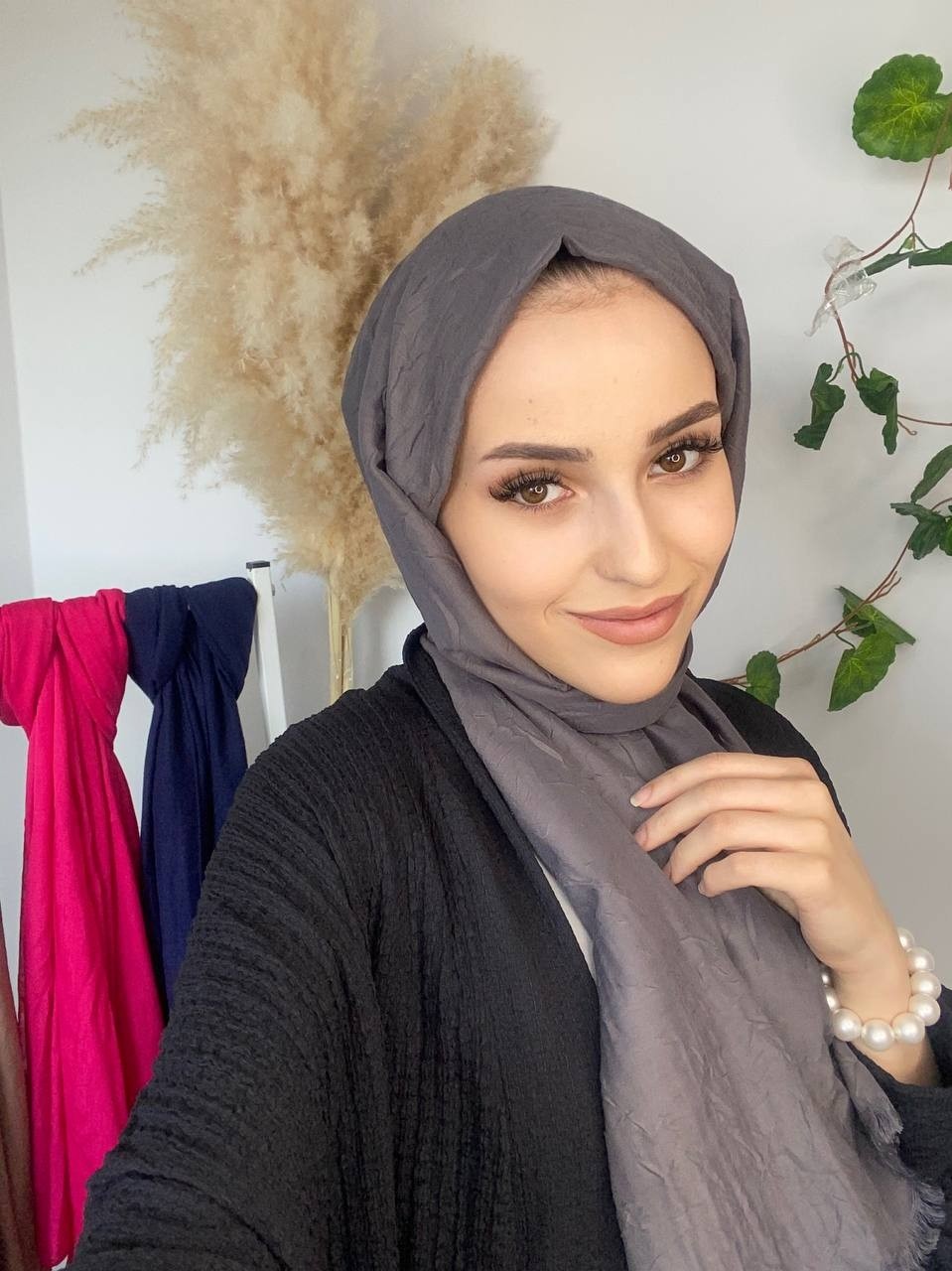 Nil Butik Kadın Pamuklu Şal Kahverengi Düz Desen Ütü Gerektirmeyen Dört Mevsim Kullanıma Uygun