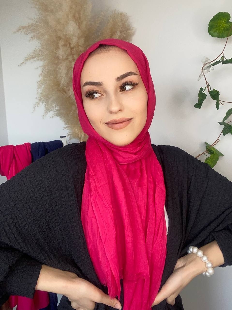 Nil Butik Kadın Pamuklu Şal Kahverengi Düz Desen Ütü Gerektirmeyen Dört Mevsim Kullanıma Uygun