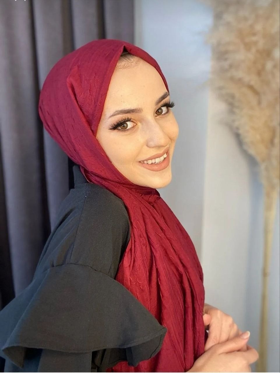 Nil Butik Kadın Pamuklu Şal Kahverengi Düz Desen Ütü Gerektirmeyen Dört Mevsim Kullanıma Uygun
