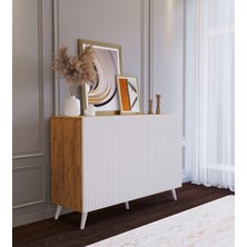 Suba Home Şık Tasarımlı 120 Cm'lik Ahşap Görünümlü Beyaz 3 Kapaklı Çok Amaçlı Mdf Konsol
