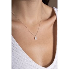 Takı Depo Doğal Ay Taşı Taşlı Minimal Gümüş Kadın Kolye Gümüş Rengi