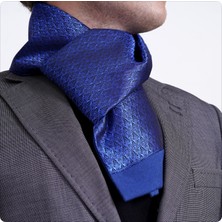 Exve Exclusive Mavi Elegant Desenli Indigo Yünlü Çift Taraflı Atkı