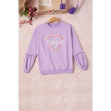 Lila Renkli Kalp Desenli Payetli Kız Çocuk Sweatshirt 16698