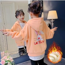 Kids Face Özel Tasarım Kapüşonlu Tam Fermuarlı Lovely Sırt Baskılı 3 Iplik Tam Kışlık Kız Çocuk Sweatshırt