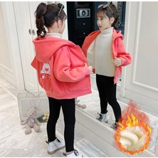 Kids Face Özel Tasarım Kapüşonlu Tam Fermuarlı Lovely Sırt Baskılı Kalın Kışlık Kız Çocuk Luxury Sweatshırt