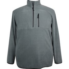 Büyük Beden Dik Yakalı Polar Sweatshirt Gri