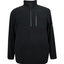 Maruf Shop Büyük Beden Kadın Dik Yakalı Siyah Polar Sweatshirt Uzun Kollu Fermuarlı Cep Detaylı
