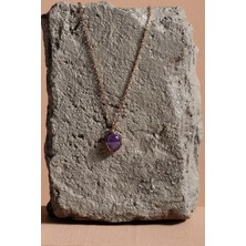Takı Depo Doğal Ametist Taşlı Minimal Gümüş Kadın Kolye Rose Rengi