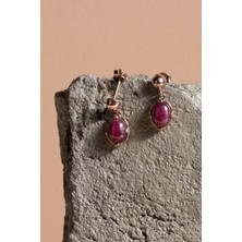 Takı Depo Doğal Yakut Taşlı Minimal Gümüş Kadın Küpe Rose Rengi