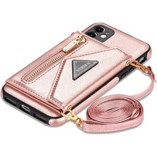 Fybang Cüzdan iPhone 11 Için Kordon Askılı Telefon Kılıfı Kredi Kartı Tutacağı Crossbody, Pu Deri Koruyucu Çanta Fermuarlı Çanta Çubuğu Kapak Kadın Kız (Gül Altın) (Yurt Dışından)