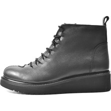 Beety 23BK37.1039 Deri Siyah Fermuarlı Dolgu Topuk Kadın Bot