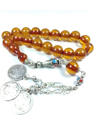 İskeçe Tesbih 3 Dallı Alman Gümüş Püskül Kombinli Maskot Sıkma Kehribar Model 3127