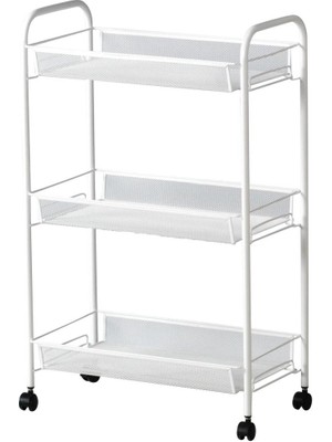 IKEA Hornavan Tekerlekli Servis Arabası - Sehpası - Metal / Beyaz  - 26 x 48 x 77 cm