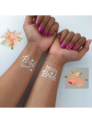 Dizayn Parti Evi Bride To Be 1 Bride 10 Team Bride Gold Renkli Altın Sarısı Geçici Dövme