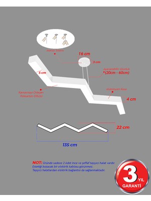 Hegza Lighting Zigzag - Ledli Modern Sarkıt LED Avize Salon Mutfak Oturma Odası Yatak Odası Antre Hol LED