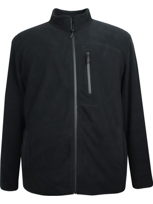 Maruf Shop Büyük Beden Kadın Fermuarlı Polar Sweatshirt Siyah Dik Yaka Uzun Kollu Ekstra Konfor