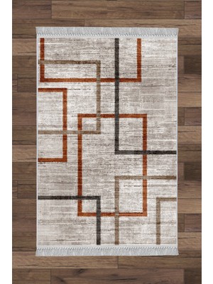 Artizon  Tekstil Artızon Halı ART-160 Beyaz Taban Dekoratif Kilim Ince Yıkanabilir Süngerli Dot Taban Salon Halısı