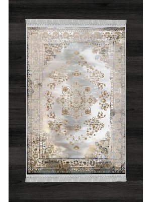 Artizon  Tekstil Artızon Halı ART-099 Beyaz Taban Dekoratif Kilim Ince Yıkanabilir Süngerli Dot Taban Salon Halısı