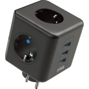 Termal Akım Korumalı Priz Çoklayıcı - 3 USB - 3 Priz Girişli Küp Priz