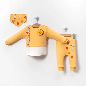 Linora Baby Smile Baskılı Fularlı 3'lü Bebek Takım